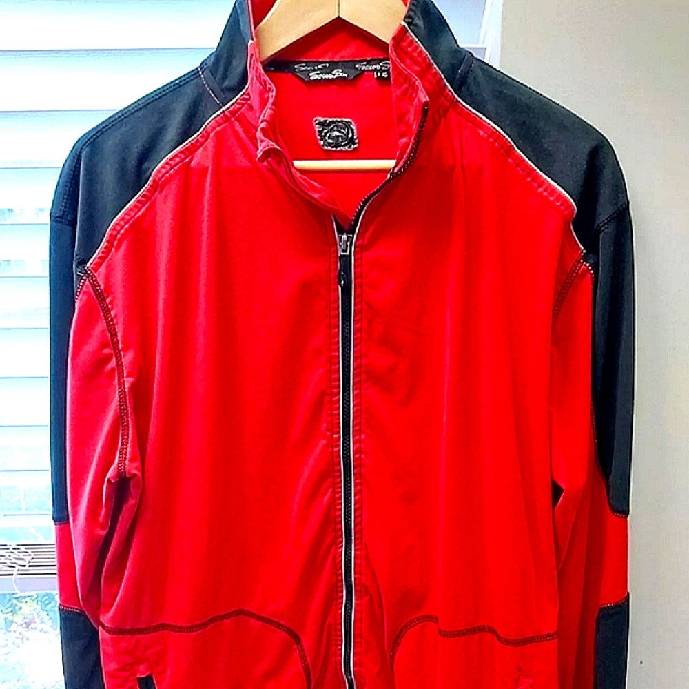 Second Skin men's red windbreaker jacket y2k retro vintage